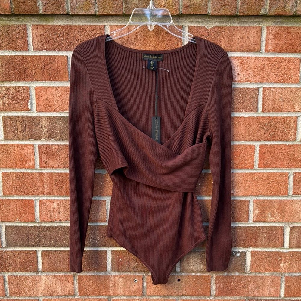 House of Harlow 1960 Brown Ribbed Knit Bodysuit